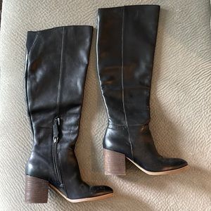 Caslon Black Leather Knee-High Boots with Wood Sole and Heel - Size 5.5